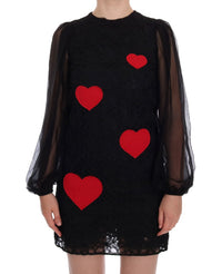 Thumbnail for Elegant Black Lace Heart Applique Shift Dress