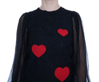 Thumbnail for Elegant Black Lace Heart Applique Shift Dress