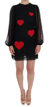 Thumbnail for Elegant Black Lace Heart Applique Shift Dress