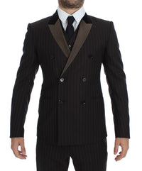 Thumbnail for Elegant Brown Striped Three-Piece Tuxedo