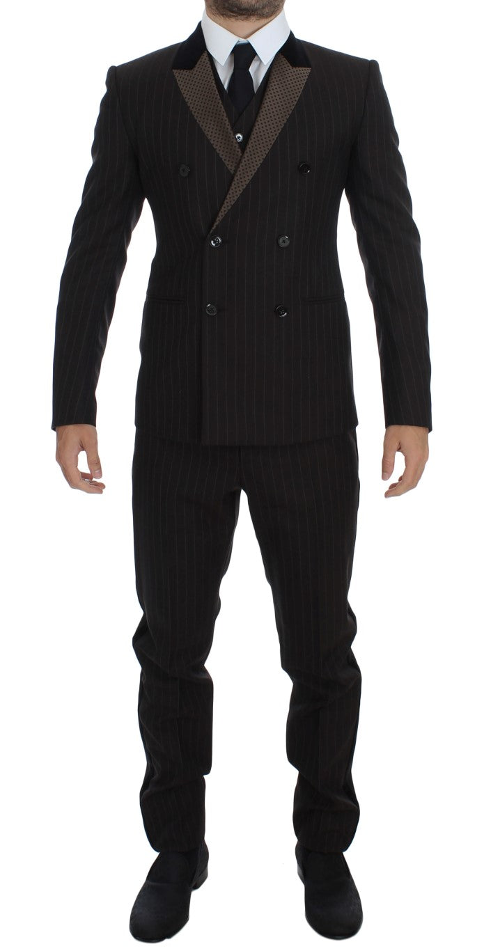 Elegant Brown Striped Three-Piece Tuxedo