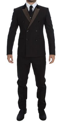 Thumbnail for Elegant Brown Striped Three-Piece Tuxedo