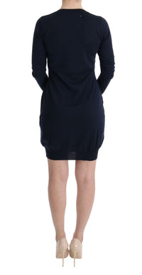 Thumbnail for Elegant Over Knee Blue Wool Dress