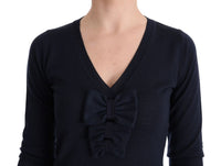 Thumbnail for Elegant Over Knee Blue Wool Dress