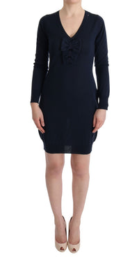Thumbnail for Elegant Over Knee Blue Wool Dress