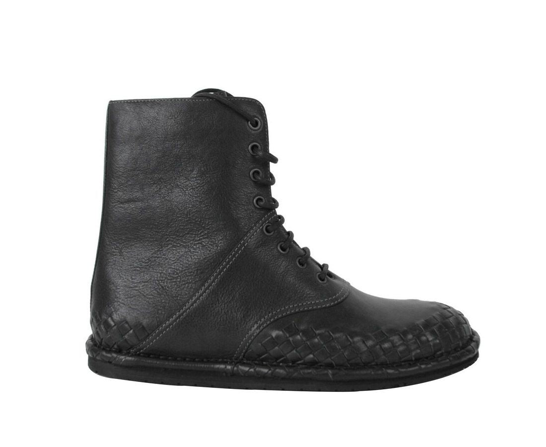 Bottega Veneta Men's Dark Gray Leather Side Zipper Boots