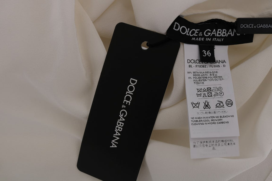 Silk Sequined 'Italia Is Love' White Blouse