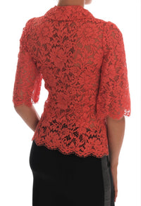 Thumbnail for Elegant Orange Floral Lace Crystal Cardigan Blouse