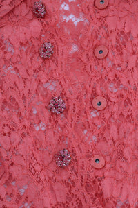 Thumbnail for Elegant Orange Floral Lace Crystal Cardigan Blouse
