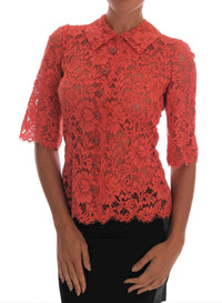 Thumbnail for Elegant Orange Floral Lace Crystal Cardigan Blouse