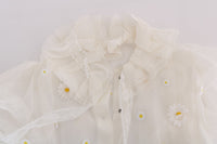 Thumbnail for Elegant White Silk Daisy Blouse