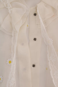 Thumbnail for Elegant White Silk Daisy Blouse