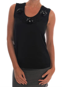 Thumbnail for Black Floral Sequined Cami Blouse