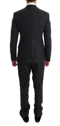 Thumbnail for Elegant Gray Striped Wool Silk Men's 3-Piece Suit