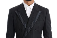 Thumbnail for Elegant Gray Striped Wool Silk Men's 3-Piece Suit