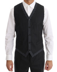 Thumbnail for Elegant Gray Striped Wool Silk Men's 3-Piece Suit