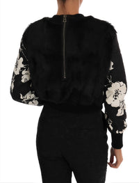 Thumbnail for Floral Brocade Black Fur Sweater