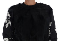 Thumbnail for Floral Brocade Black Fur Sweater