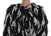 Thumbnail for Black and White Fringed Wool Coat Jacket