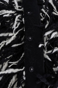 Thumbnail for Black and White Fringed Wool Coat Jacket