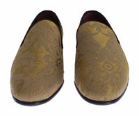 Thumbnail for Golden Baroque Silk Dress Loafers