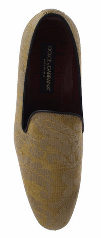 Thumbnail for Golden Baroque Silk Dress Loafers