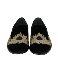 Thumbnail for Alexander McQueen Men's Gold Embroidered Detail Black Velvet Slip On Shoes