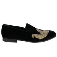 Thumbnail for Alexander McQueen Men's Gold Embroidered Detail Black Velvet Slip On Shoes