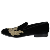 Thumbnail for Alexander McQueen Men's Gold Embroidered Detail Black Velvet Slip On Shoes