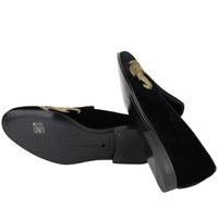 Thumbnail for Alexander McQueen Men's Gold Embroidered Detail Black Velvet Slip On Shoes