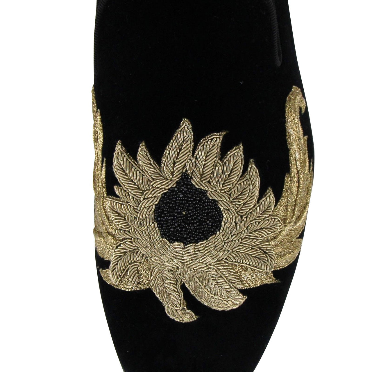 Alexander McQueen Men's Gold Embroidered Detail Black Velvet Slip On Shoes