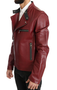 Thumbnail for Radiant Red Leather Biker Motorcycle Jacket