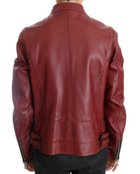 Thumbnail for Radiant Red Leather Biker Motorcycle Jacket
