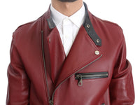 Thumbnail for Radiant Red Leather Biker Motorcycle Jacket