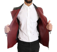 Thumbnail for Radiant Red Leather Biker Motorcycle Jacket