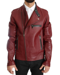 Thumbnail for Radiant Red Leather Biker Motorcycle Jacket