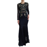 Thumbnail for Blue Crystal Floral Lace Long Gown Dress