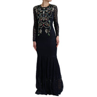 Thumbnail for Blue Crystal Floral Lace Long Gown Dress