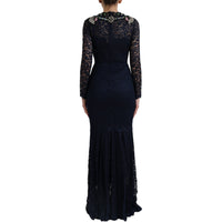 Thumbnail for Blue Crystal Floral Lace Long Gown Dress