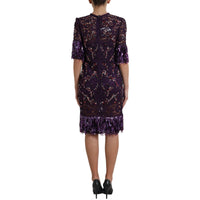 Thumbnail for Purple floral lace crystal embedded dress