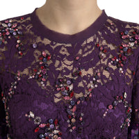 Thumbnail for Purple floral lace crystal embedded dress