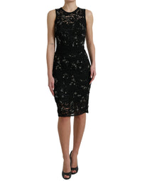 Thumbnail for Black Floral Lace Crystal Sheath Dress