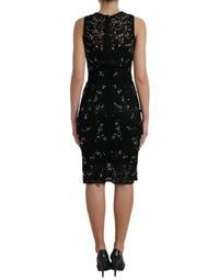 Thumbnail for Black Floral Lace Crystal Sheath Dress