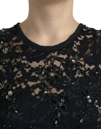 Thumbnail for Black Floral Lace Crystal Sheath Dress