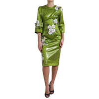 Thumbnail for Green Floral Embellished Sheath Midi Dress