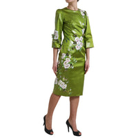 Thumbnail for Green Floral Embellished Sheath Midi Dress