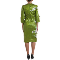 Thumbnail for Green Floral Embellished Sheath Midi Dress