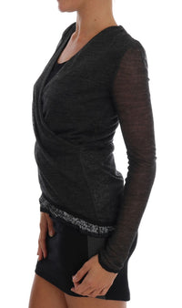 Thumbnail for Chic Gray Lace Sleeve Blouse