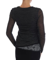 Thumbnail for Chic Gray Lace Sleeve Blouse
