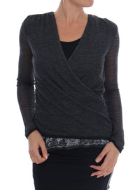 Thumbnail for Chic Gray Lace Sleeve Blouse
